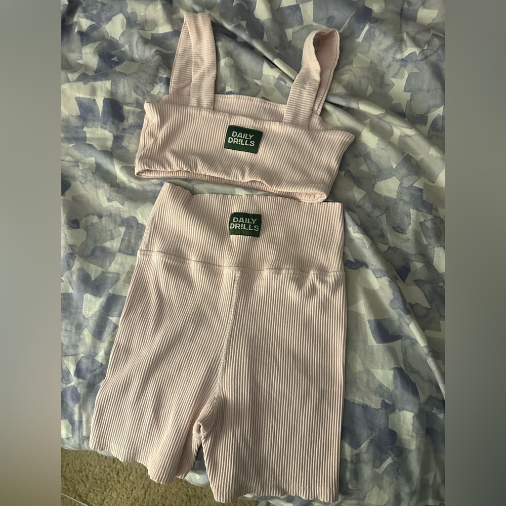 Daily Drills Ribbed Pink Shorts Set